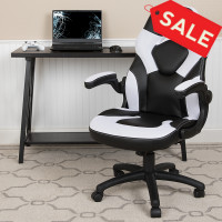 Flash Furniture CH-00095-WH-GG X10 Gaming Chair Racing Office Ergonomic Computer PC Adjustable Swivel Chair with Flip-up Arms, White/Black LeatherSoft